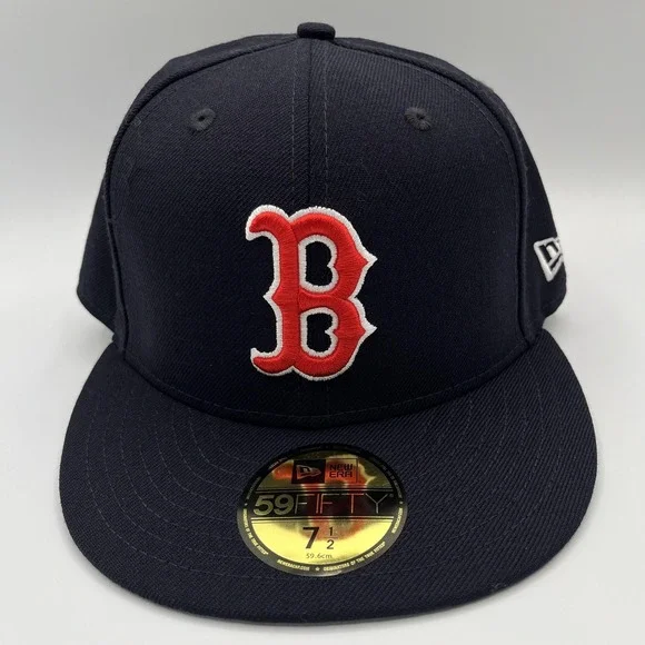 Boston Red Sox New Era Hat Cap Fitted Mens 7 1/2 Blue MLB Baseball 59FIFTY NEW - Picture 2 of 7